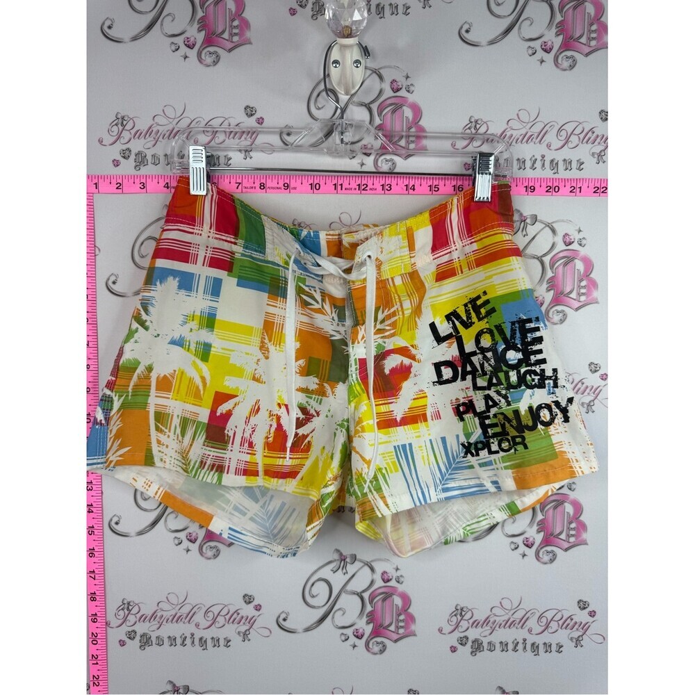 MKS shorts swim Multi-Color Plaid Palm Print Women’s Shorts - Live Love Play
